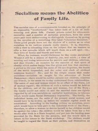 Item #1202 Socialism Means the Abolition of Family Life. Anonymous