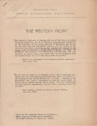 Item #1279 The Western Front: Material for Branch Educational Discussions. Communist Party of...