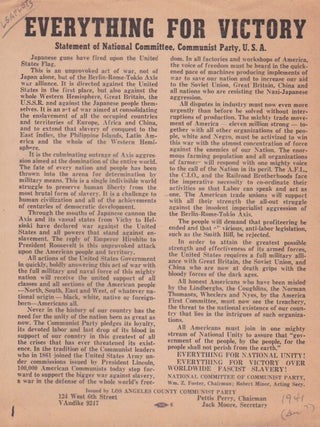 Item #1280 Everything for Victory: Statement of National Committee, Communist Party, U.S.A. U. S...