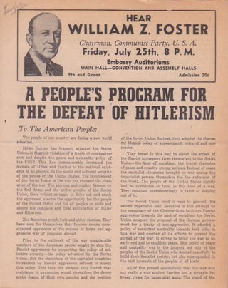 Item #1284 A People's Program for the Defeat of Hitlerism. U. S A. Communist Party