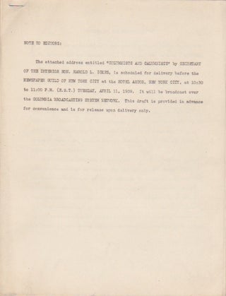 Item #1289 Columnists and Calumnists. Harold Ickes