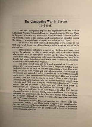The Clandestine War in Europe (1942-1945). Remarks of William J. Casey on receipt of the William J. Donovan Awards at Dinner of Veterans of O.S.S., December 5, 1974