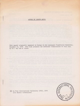 Item #1457 Appeal by Joseph Beuys. Joseph Beuys