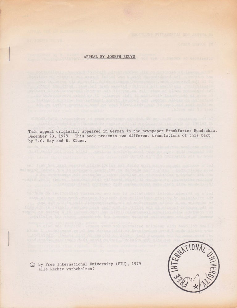 Item #1457 Appeal by Joseph Beuys. Joseph Beuys.