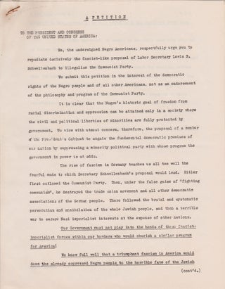 To the President and Congress of the United States of America [Petition] and Typed Letter Bearing Signatures of Robeson, Du Bois, and Dungee.