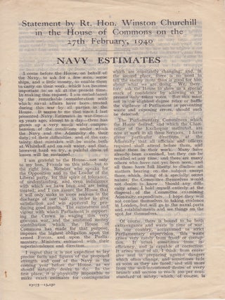 Item #1535 Navy Estimates: Statement by Rt. Hon. Winston Churchill in the House of Commons on the...
