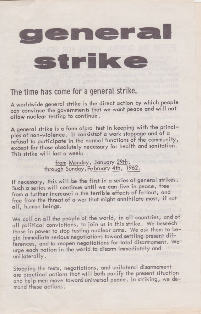 Item #1904 Collection of Ephemera on the General Strike for Peace. General Strike for Peace, Jackson Mac Low.