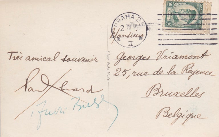 Item #2044 A Postcard Signed by Both Surrealists. Paul Éluard, André Breton.
