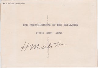 Item #2066 Mes Remerciments et Mes Meilleurs Voeux Pour 1953." Henri Matisse