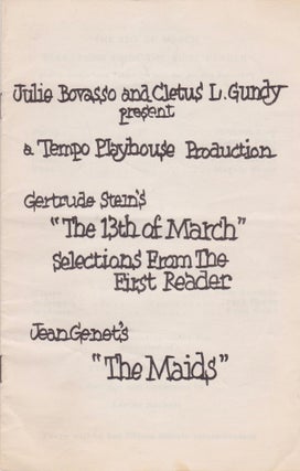 Item #2089 Julie Bovasso and Cletus L. Gundy Present a Tempo Playhouse Production: Gertrude...