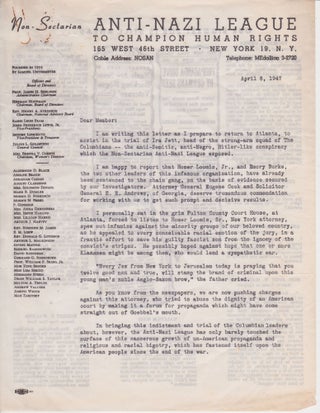 Item #2180 [Letter about a neo-Nazi group]. James H. Sheldon
